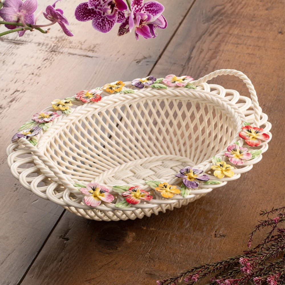 Belleek Classic Pansy Oval Basket