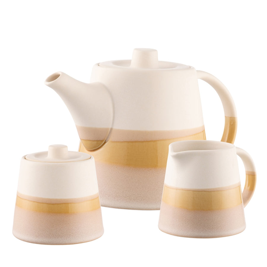 Belleek-Living-Saffron-Teapot,-Sugar-&-Cream-Set