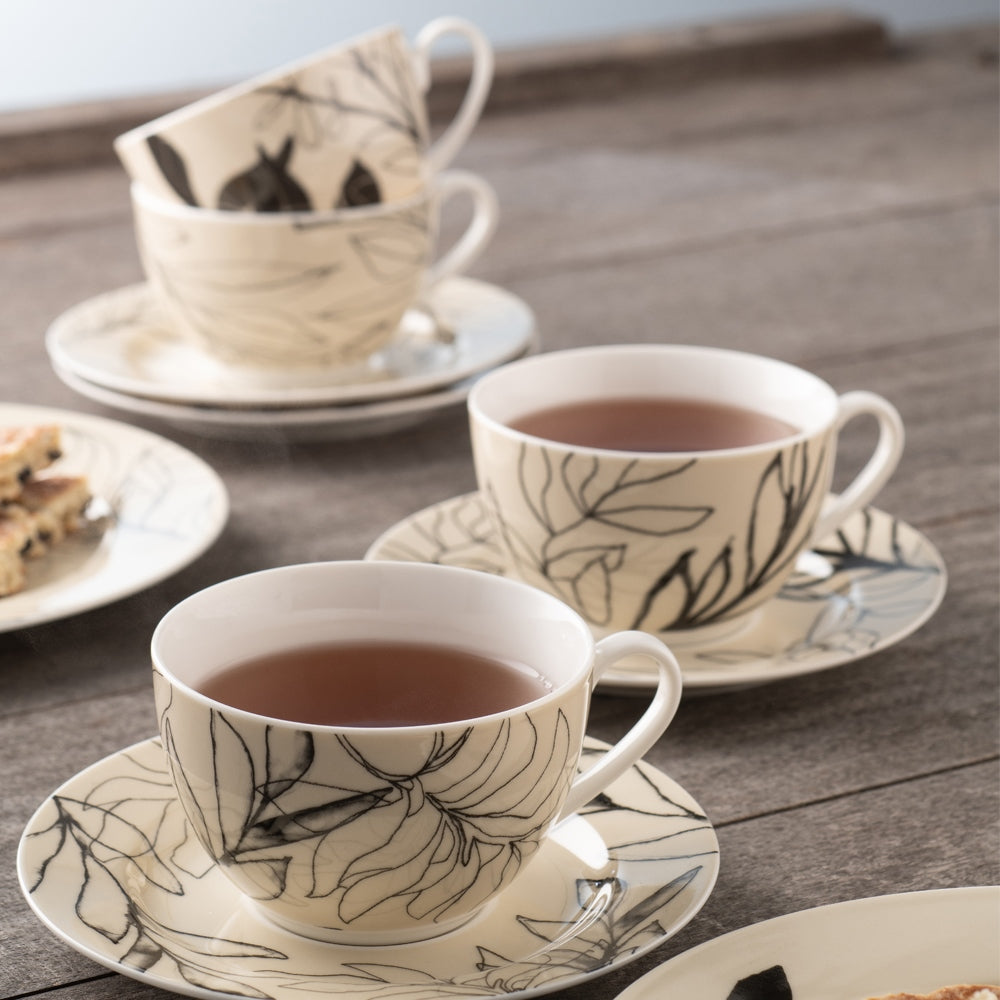 Aynsley-Minimal-Flora-Tea-Cups-&-Saucers-Set-of-4
