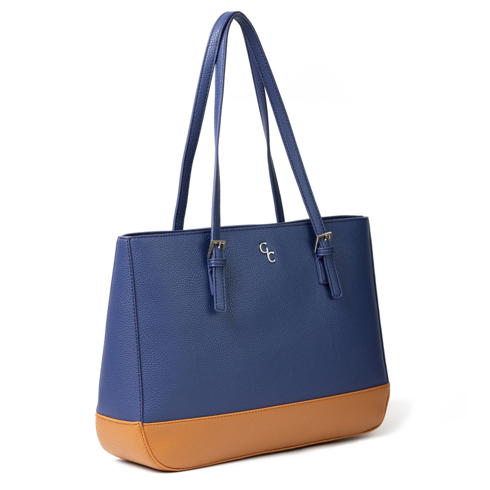 Galway Crystal Fashion Two Tone Tote Bag - Navy/Tan