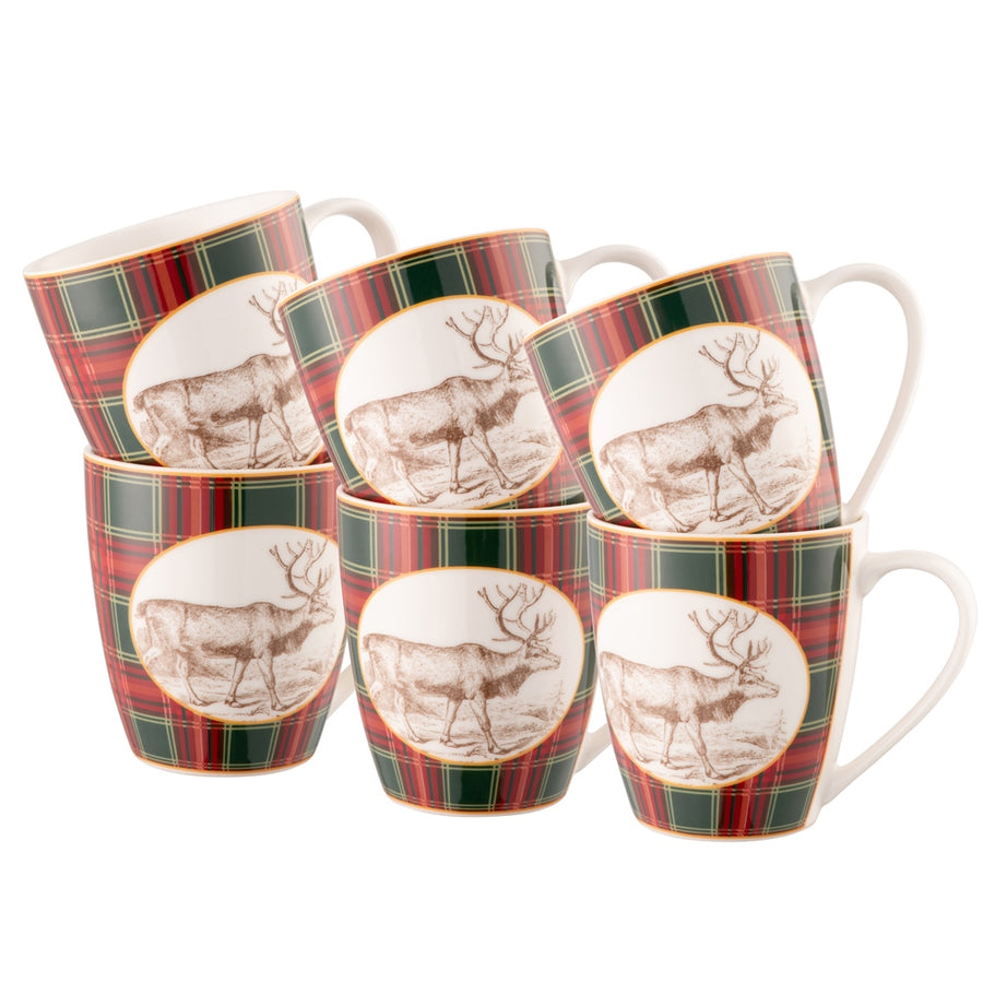 Aynsley Tartan Reindeer Set of 6 Mugs