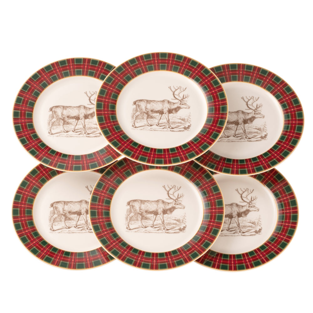 Aynsley Tartan Reindeer Tea/Dessert Plates Set of 6
