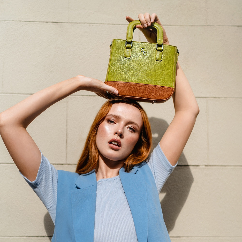 Galway Crystal Fashion Two Tone Shoulder Bag - Lime/Tan