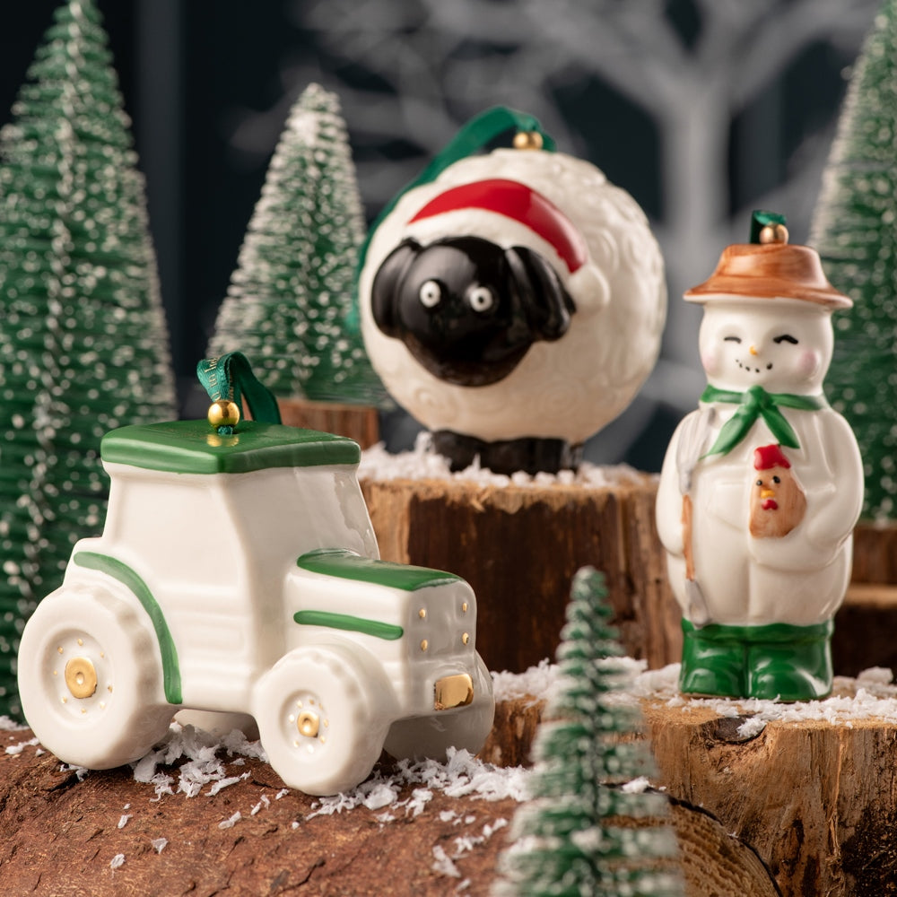 Belleek Classic Farmer Snowman Ornament