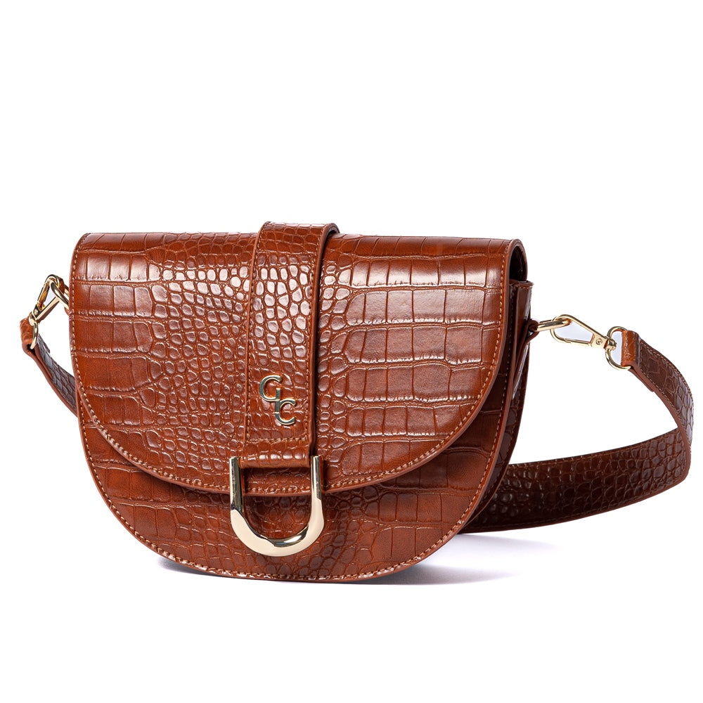 Galway Crystal Fashion Saddle Bag Tan Croc Detail Belleek Pottery