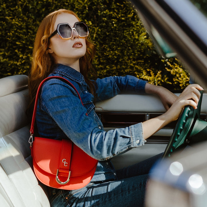 Galway Crystal Fashion Saddle Bag Vermillion