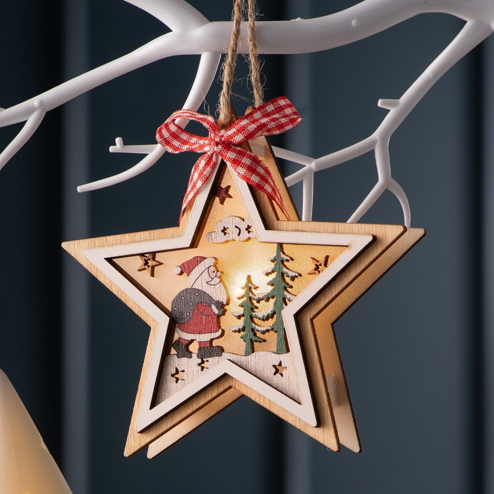 Belleek Living Santa Star LED Wooden Ornament